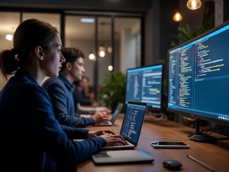 Software development team collaborating